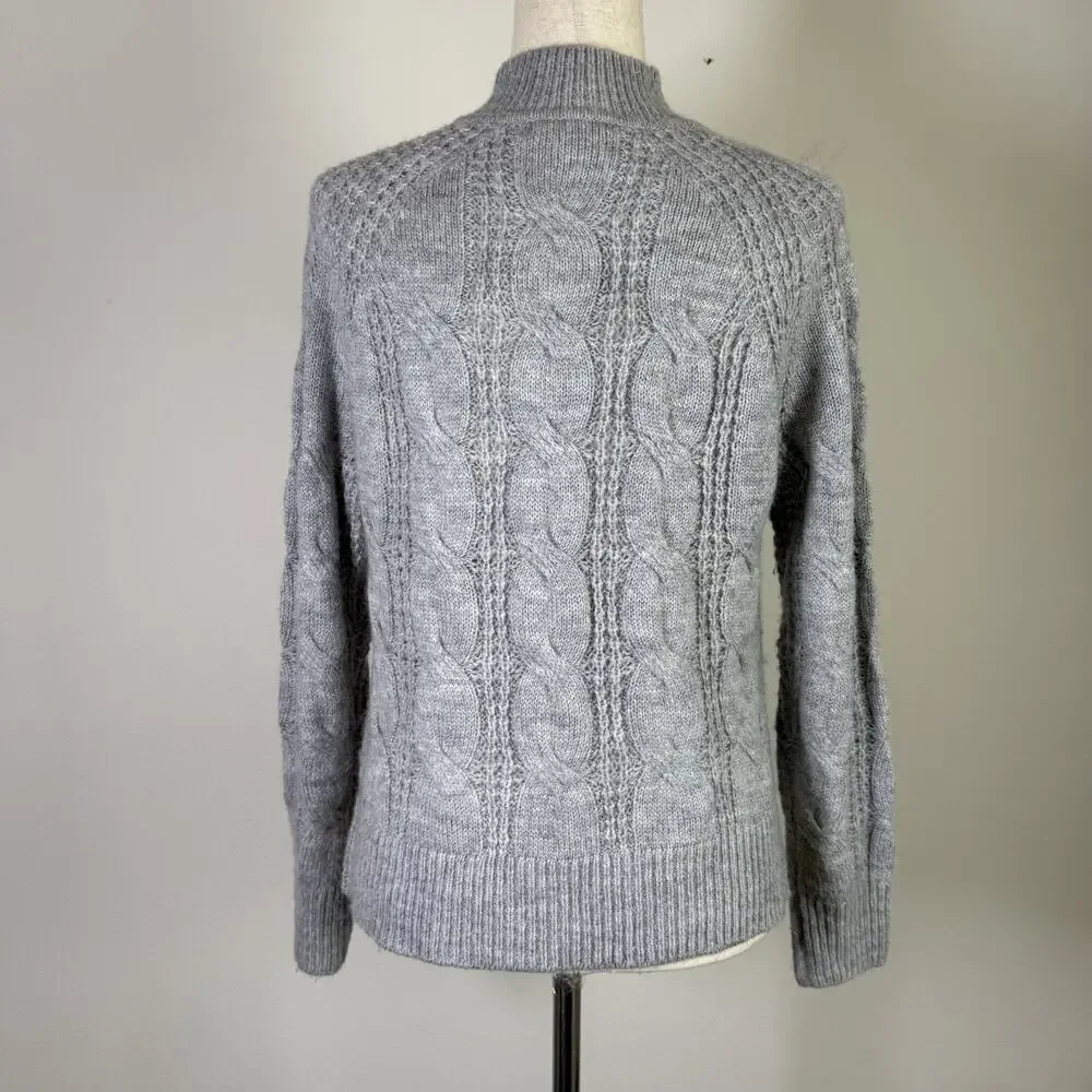 J Crew Crew Neck‎ Cable Knit Sweater Women's XXS Grey Acrylic/Alpaca Blend Grey